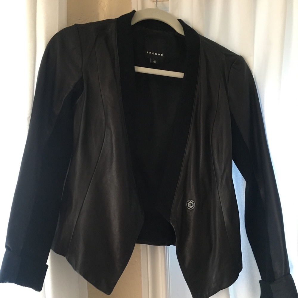 Black leather and knit Trouve jacket